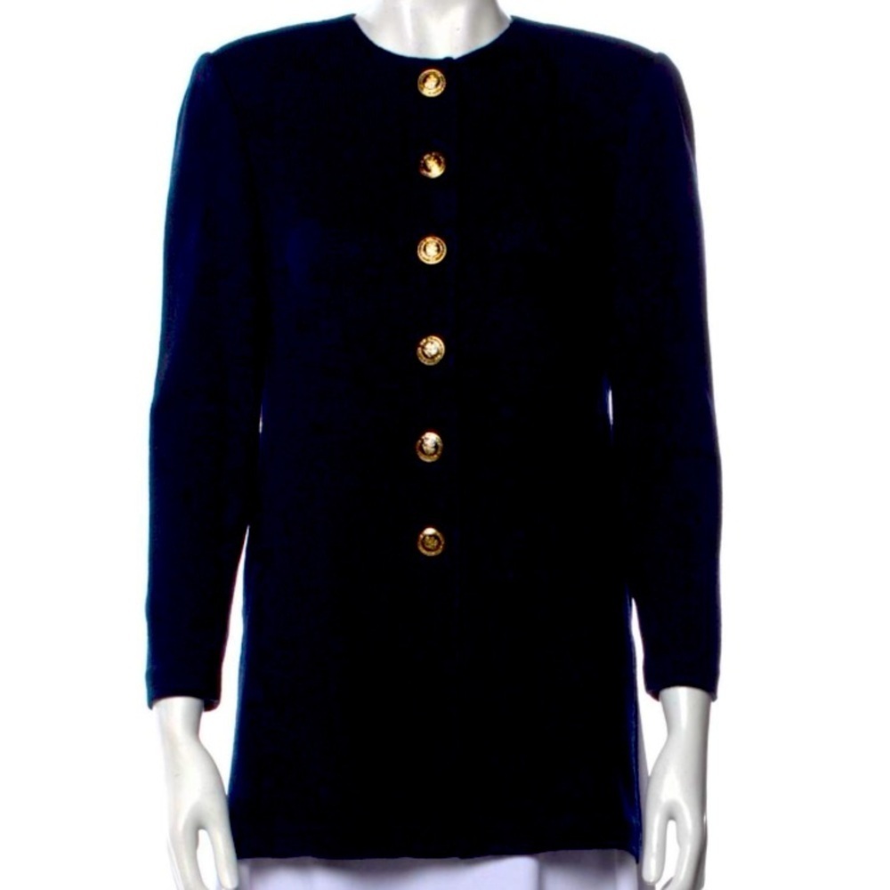 St. John Knit Basic Black Button Front Jacket in … - image 1